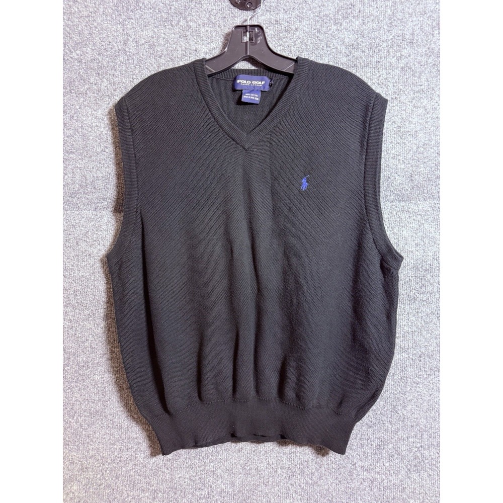 Polo Ralph Lauren Sweater Vest Mens XL Black Preppy V-Neck Pima Cotton Golf P22